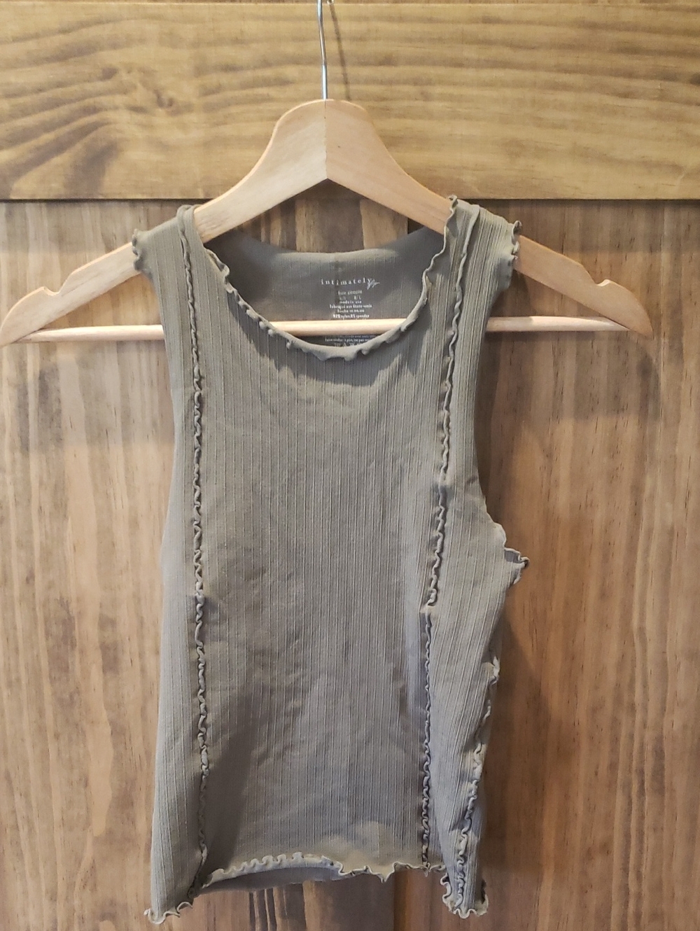 Free People Olive Green Ribbed Lettuce-Edge Tank